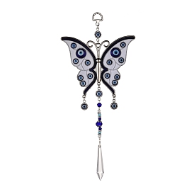 Alliage papillon turc bleu mauvais œil pendentif décoration, avec des prismes de cristal, pour l'ornement d'amulette suspendu à la maison