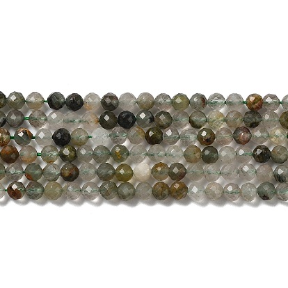 Perles naturelles de quartz de lodolite vert brins, facette, ronde