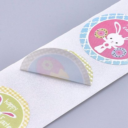 Pâques stickers, étiquettes adhésives rouleau autocollants, étiquette cadeau, pour enveloppes, fête, présente la décoration, plat rond, colorées