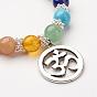 Bracelets de perles de pierres précieuses, chakra bracelets extensibles, avec les accessoires en alliage, anneau avec ohm