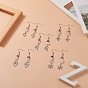 Alloy Charm with Natural Mixed Gemstone Chips Dangle Earrings, 304 Stainless Steel Long Drop Earrings for Women