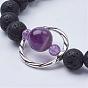 Natural Lava Rock Beads Stretch Bracelets, with Gemstone Beads and Alloy Findings