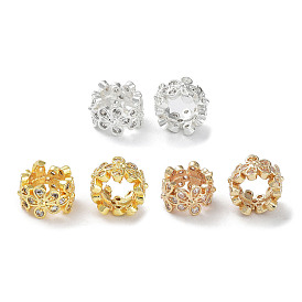 Rack Plating Brass Micro Pave Clear Cubic Zirconia European Beads, Long-Lasting Plated, Cadmium Free & Lead Free, Large Hole Beads, Flower