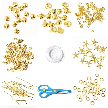 DIY Heishi Beads Jewelry Kits, with Handmade Polymer Clay Beads, Alloy Pendants, Elastic Thread, Brass Spacer Beads & Ball Head Pins & Jump Rings, Scissors