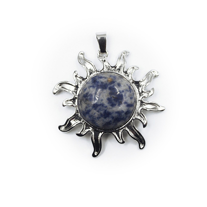 Gemstone Pendants, Sun Charms, with Platinum Plated Alloy Findings