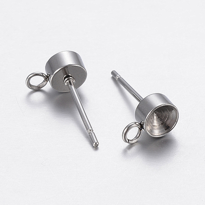 304 Stainless Steel Stud Earring Settings, with Loop, with Loop, Loop, For Pointed Back Rhinestone