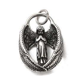 304 Stainless Steel Pendants, with Jump Ring, Angle with Wing Charm