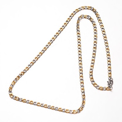 304 Stainless Steel Curb Chains Necklaces, with Lobster Claw Clasps, Faceted, 21.7 inch(55.1cm)