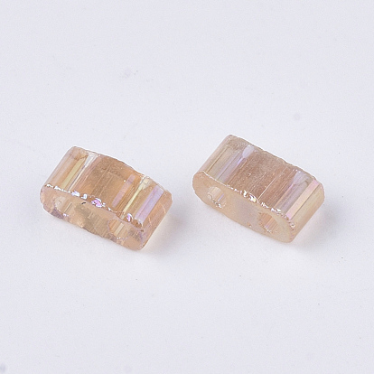 2-Hole Glass Seed Beads, Transparent Colours Rainbow, Rectangle