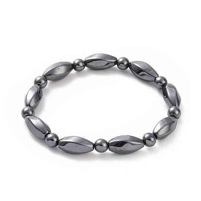 Rectangle torsadé en hématite synthétique et bracelet extensible en perles rondes et collier en perles avec fermoir magnétique, ensemble de bijoux en pierres précieuses pour hommes femmes