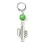 Alloy Cactus Pendant Decoration, with Natural Mashan Jade Beads and 304 Stainless Steel Leverback Clasps