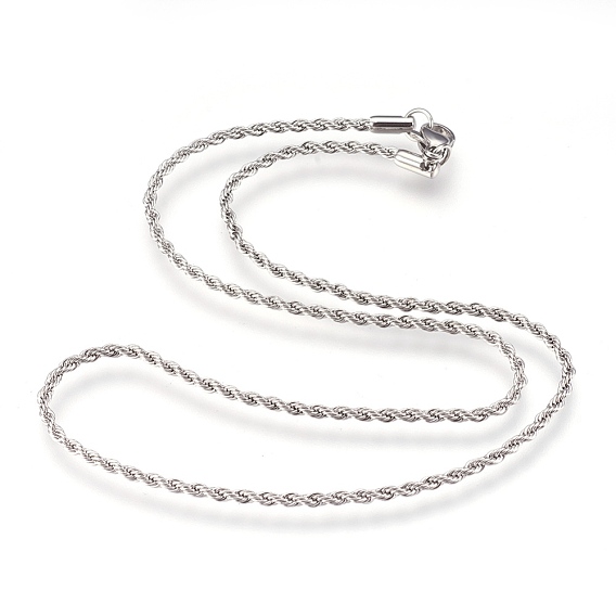 304 Stainless Steel Rope Chains Necklaces, with Lobster Claw Clasps