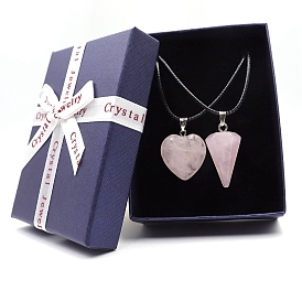 2 pcs 2 style coeur et cône naturel rose quartz pendentif colliers ensembles