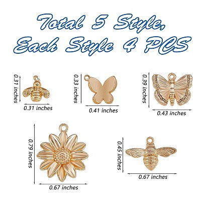 20Pcs 5 Style Brass Pendants, Mixed Shapes