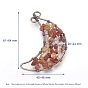 Chip Gemstone Big Pendants, with Red Copper Tone Brass Findings, Moon