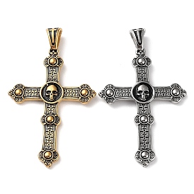 Ion Plating(IP) 304 Stainless Steel Big Pendants, Cross with Skull Charm