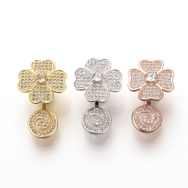 Brass Micro Pave Cubic Zirconia Magnetic Clasps, Flower