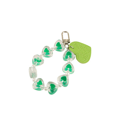 Porte-clés pendentifs en similicuir, avec des perles en résine et les accessoires en alliage, coeur avec le mot