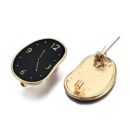 Pasador de esmalte de reloj giratorio, broche de aleación chapado en oro claro para ropa de mochila, libre y sin plomo níquel