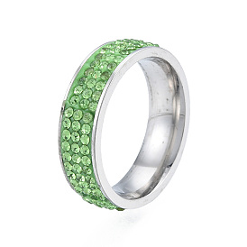 Full Rhinestone Finger Ring, Stainless Steel Color Tone 201 Stainless Steel Jewelry for Women