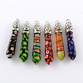 Millefiori Glass Pendants with Alloy Findings