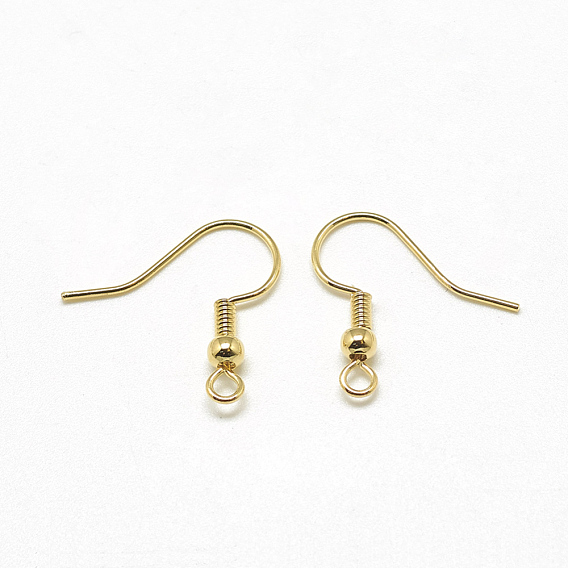 Brass Earring Hooks, Ear Wire, with Horizontal Loop, Real 18K Gold Plated