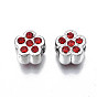 UV Plating Acrylic European Beads, with Rhinestone, Large Hole Beads, No Metal Core, Mixed Color, Flower