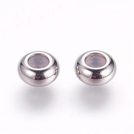 202 Stainless Steel Beads, with Rubber Inside, Slider Beads, Stopper Beads, Rondelle