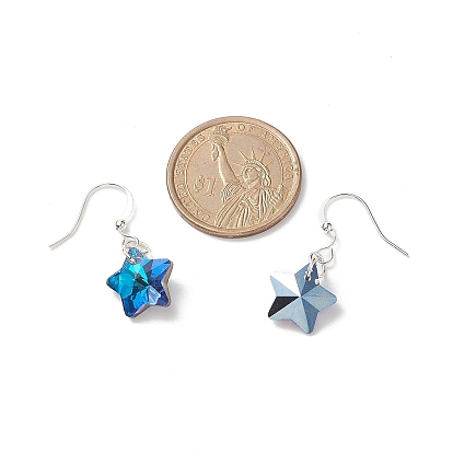 Boucles d'oreilles pendantes étoiles en verre électrolytique, boucle d'oreille en laiton argenté pour femme