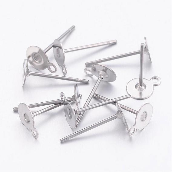 304 Stainless Steel Stud Earring Settings, Earring Posts, with Loop