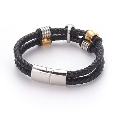 Retro Leather Cord Bracelets, with 304 Stainless Steel Magnetic Clasps and Findings