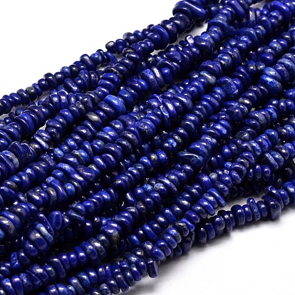 Natural Lapis Lazuli Chip Beads Strands, 4~14x4~12mm, Hole: 1mm, about 15.3 inch ~16.1 inch