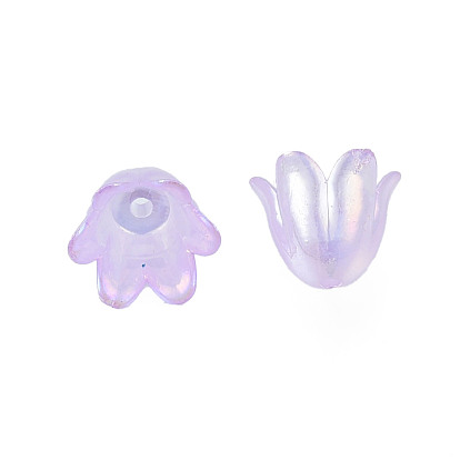 6-Petal Imitation Jelly Acrylic Bead Caps, AB Color Plated, Flower