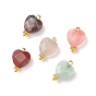 Mixed Gemstone Charms, with Golden Tone Brass Findings, Faceted Heart