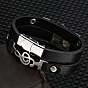 304 Stainless Steel Musical Note Link Bracelet, Leather Cord Wristband for Men Women