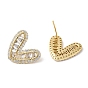 Heart Brass Micro Pave Cubic Zirconia Stud Earrings for Valentine's Day