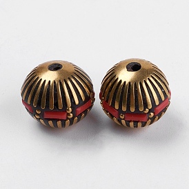 Handmade Indonesia Beads, with Brass Findings, Nickel Free, Bicone, Raw(Unplated), Flat Round