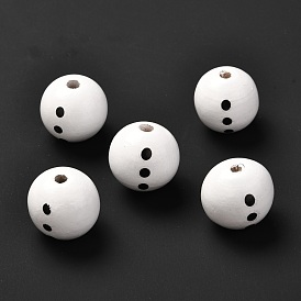Printed Wood European Beads, Large Hole Beads, Christmas Theme, Round with Snowman Belly Pattern