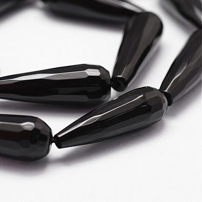 Brins de perles d'onyx noir naturel, Grade a, teints et chauffée, facette, goutte 