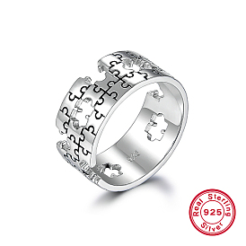 Rhodium Plated Platinum 925 Sterling Silver Hollow Finger Rings, Puzzle, with 925 Stamp