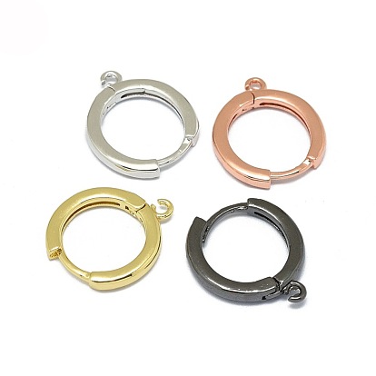 Brass Huggie Hoop Earring Findings, Long-Lasting Plated, Circle Ring
