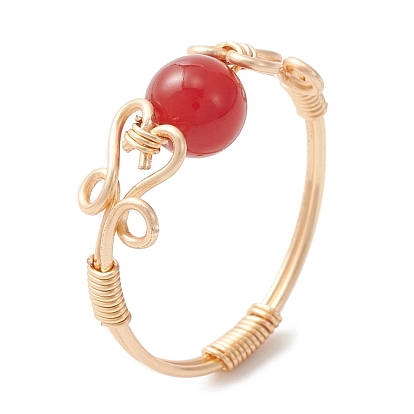 Natural Mixed Gemstone Finger Ring, Brass Wire Wrap Jewelry for Women