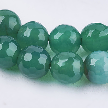 Natural Agate Round Beads Strand, Dyed, Faceted, 6mm, Hole: 1mm, about 62pcs/strand, 14.17 inch