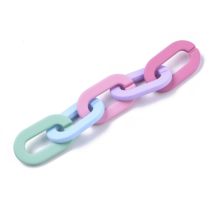 Opaque Spray Painted Acrylic Linking Rings, Quick Link Connectors, for Cable Chains Making, Unwelded, Oval