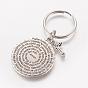 Tibetan Style Alloy Keychain, with 316 Surgical Stainless Steel Key Clasp Findings, Flat Round and Cross