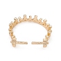 Rack Plating Brass Open Cuff Ring Settings, for Half-drilled Beads, Long-Lasting Plated, Star with Crown