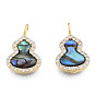Brass Micro Pave Clear Cubic Zirconia Charms, with Synthetic Abalone Shell/Paua Shells and Jump Rings, Real 18K Gold Plated, Nickel Free, Gourd