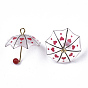 Printed Acrylic Pendants, ABS Plastic Imitation Pearl and Golden Plated Brass Loops, 3D Umbrella with Heart Pattern