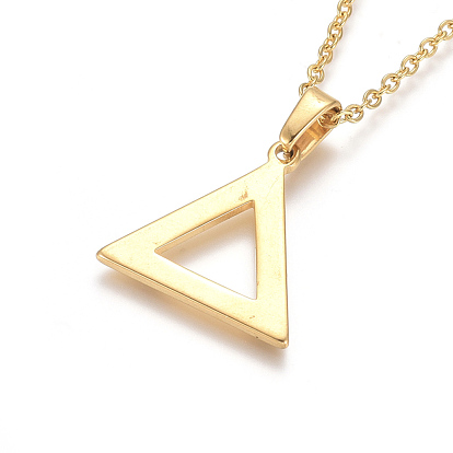 304 Stainless Steel Pendant Necklaces, with Cable Chains and Lobster Claw Clasps, Triangle