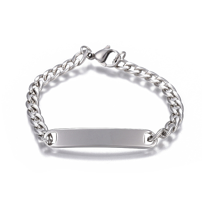 304 Stainless Steel Link Bracelets, with Curb Chains and Lobster Claw Clasps